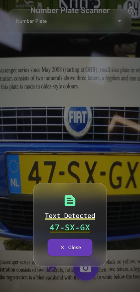 Number Plate Scanner Screenshot
