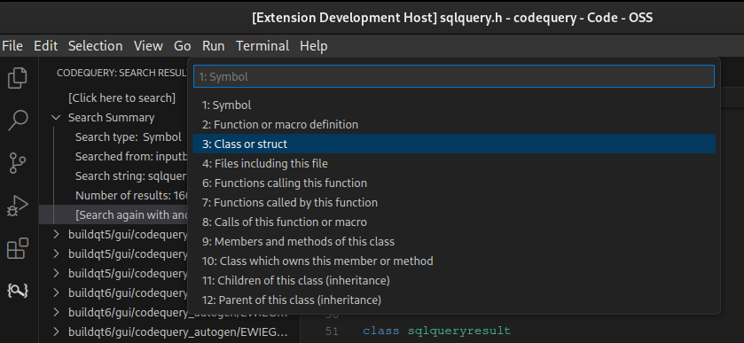 Search type selection