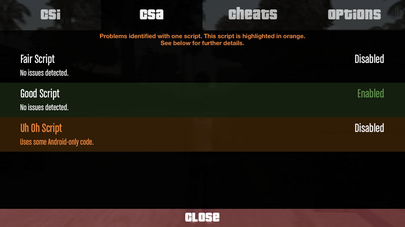 The CSA menu.