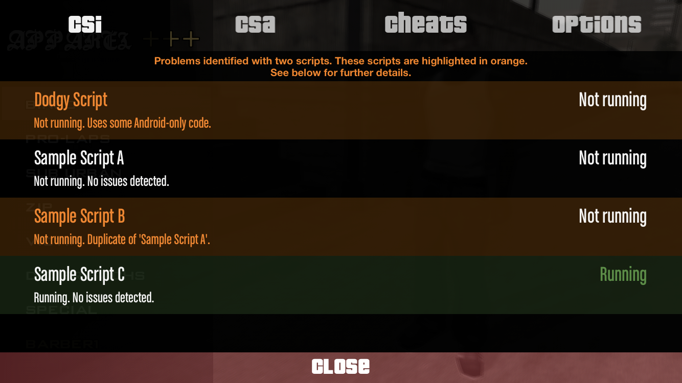 The CSI script tab.