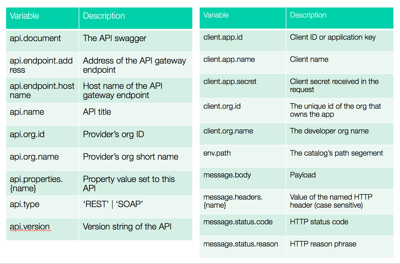 Microgateway Context Variables alt text