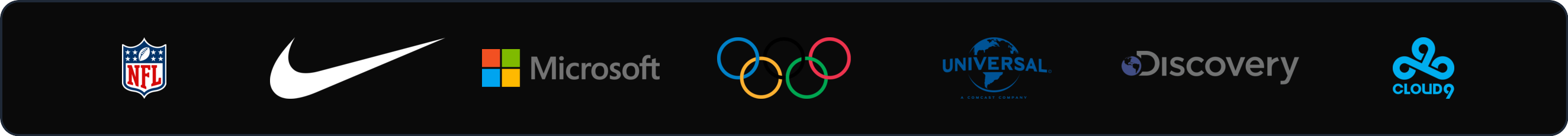 Brands I've built for: NFL, Nike, Microsoft, Olympic Games, Universal Studios, Discovery Inc., Cloud9