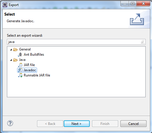 Export Java Doc Option