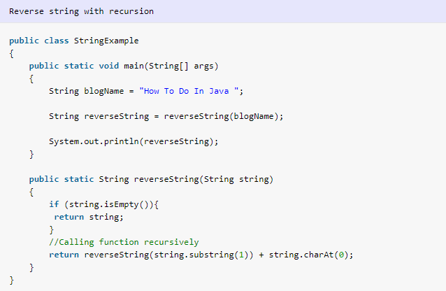 Reverse String in Java using recursion