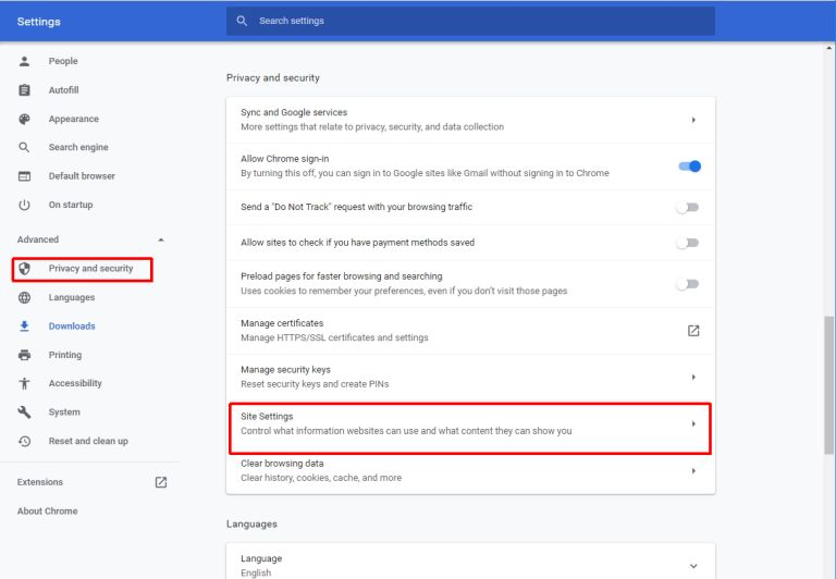 Google Chrome Setting - security
