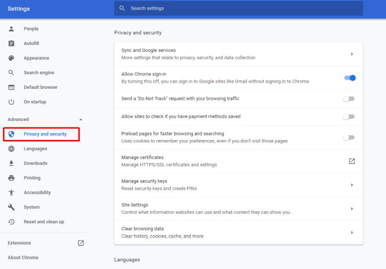Google Chrome Setting - security