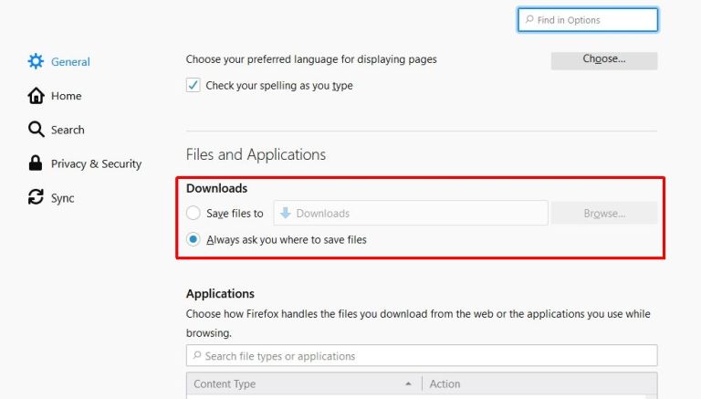 firefox Setting - downloads