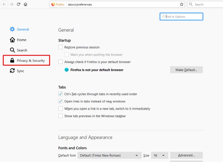 firefox Setting - options