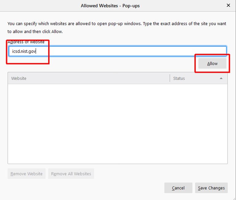 firefox Setting - exception input