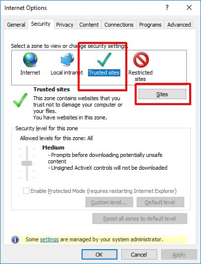 IE security tab