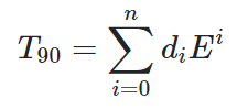 T90 (°C) as a function of the emf (E) (mV)