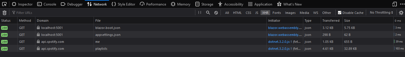 BlazorWASM Spotify Example - network tools