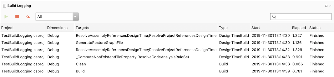 Build Logging window Build Logging window