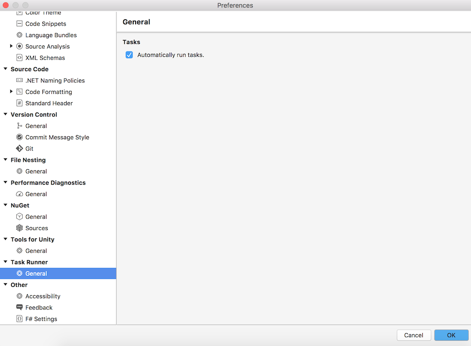Preferences - Automatically run tasks option Preferences - Automatically run tasks option