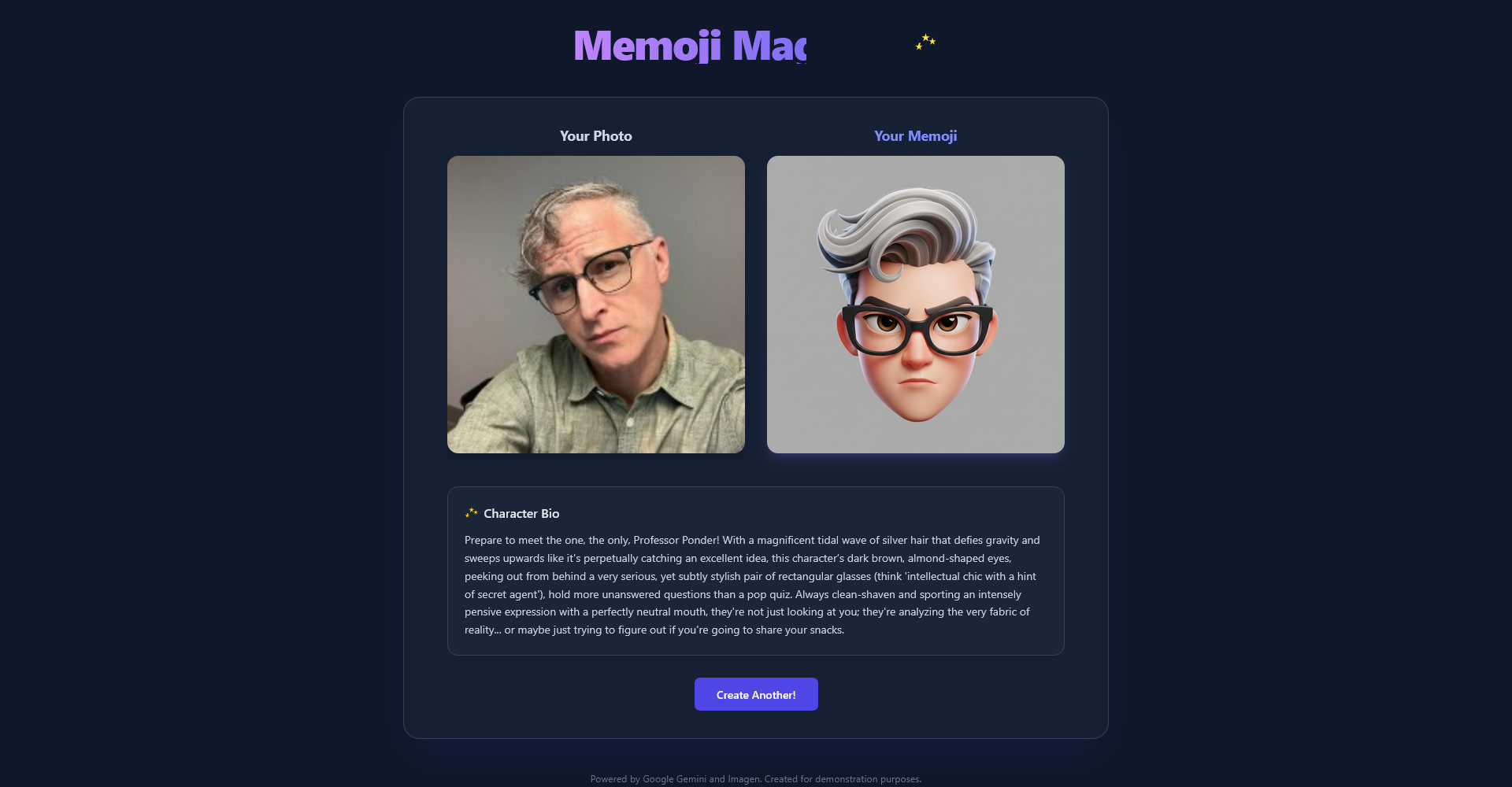 Screenshot of Google AI Studio generated Memoji App