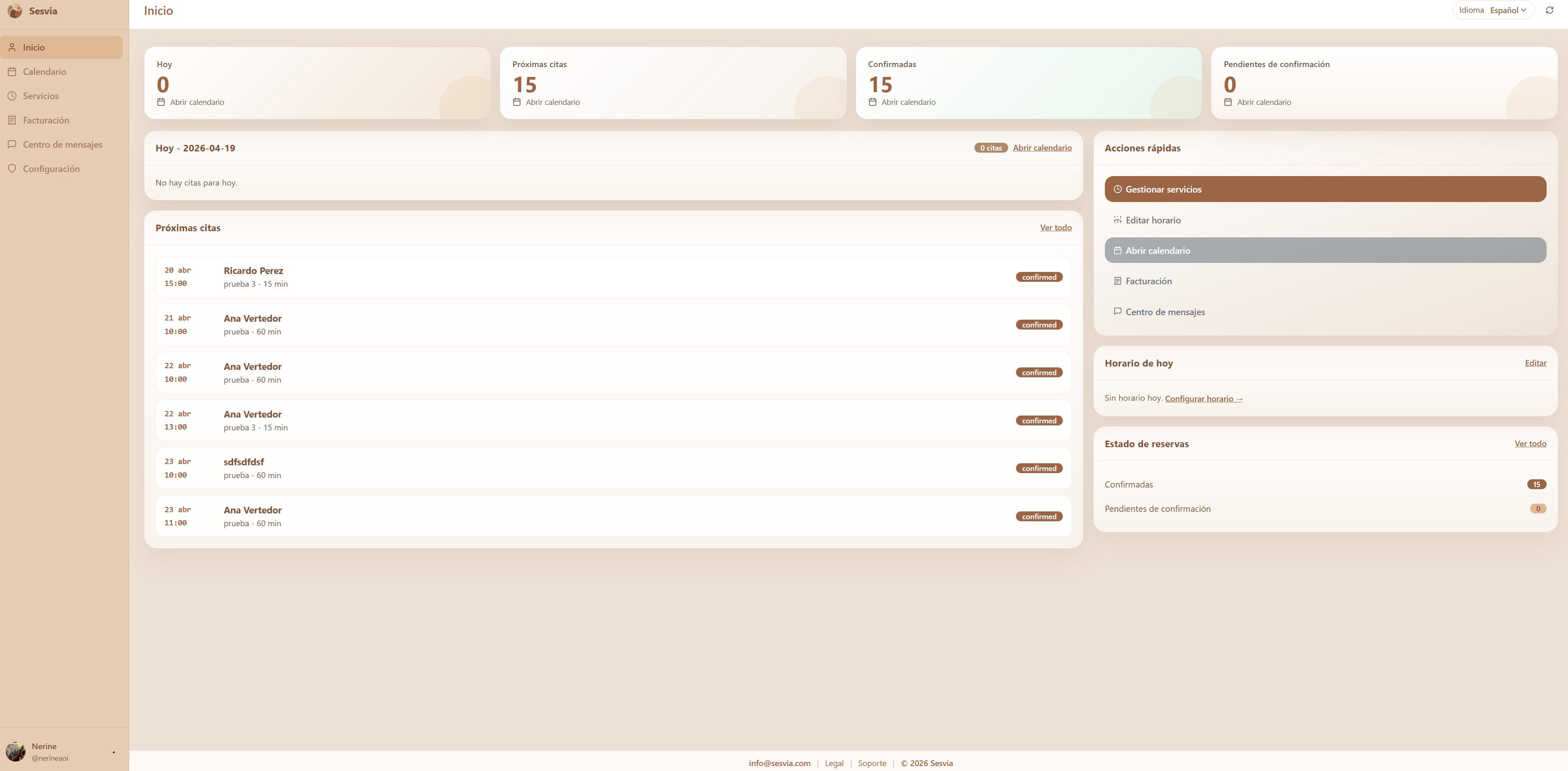 Sesvia professional dashboard