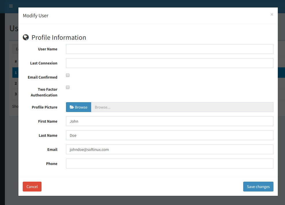 Administrator editing user profile