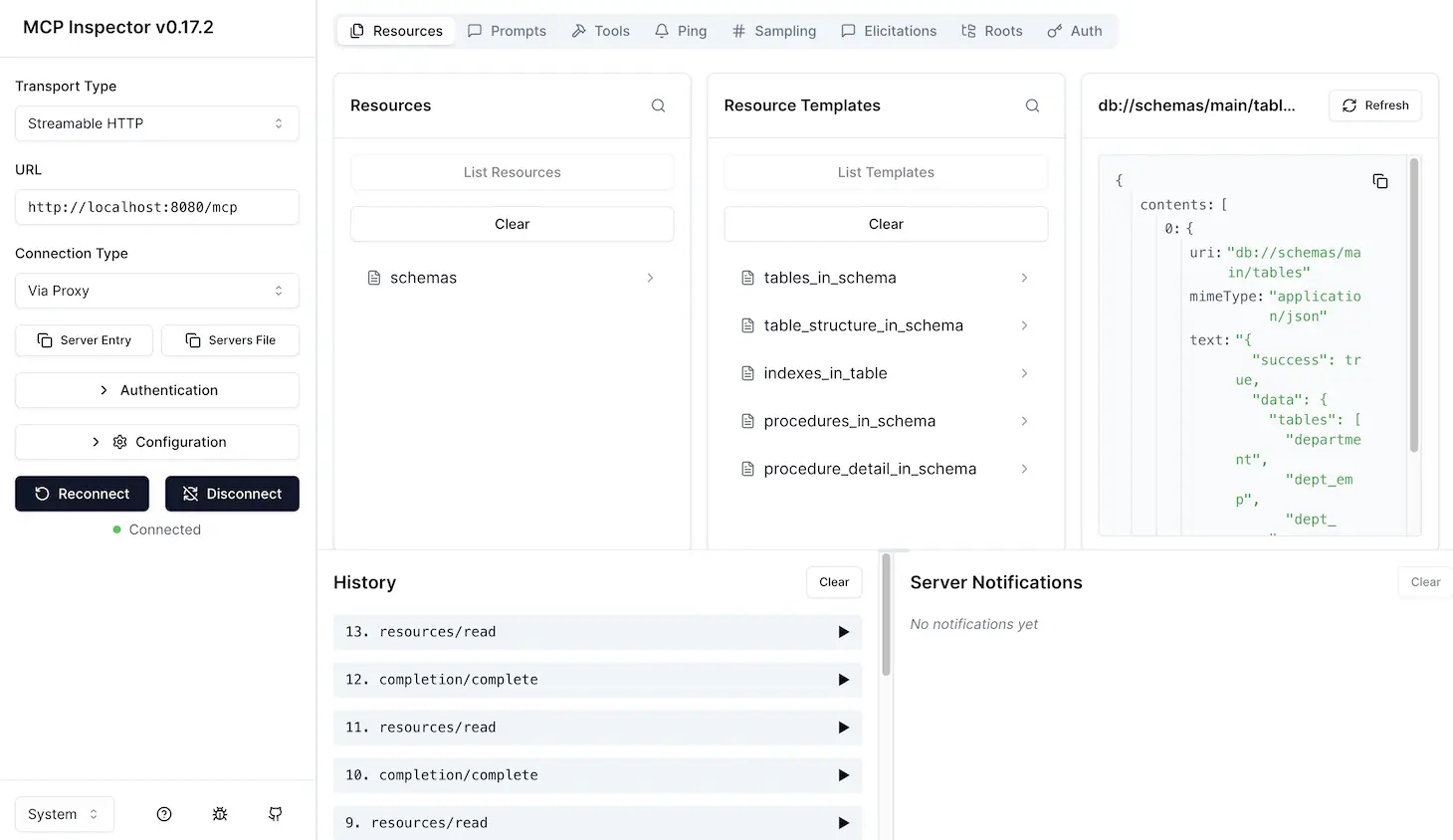 MCP Inspector with DBHub