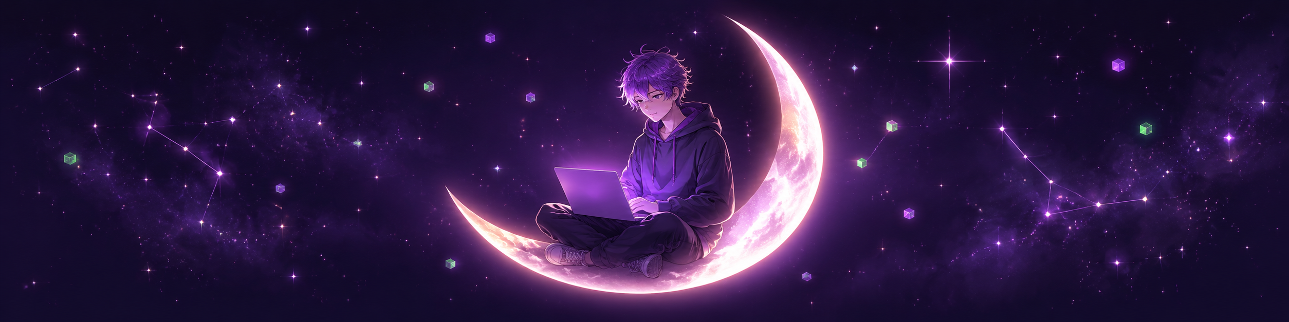 VoidCraft hero — a boy crafting on the moon
