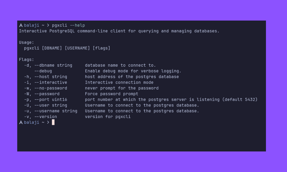 pgxcli flags screenshot