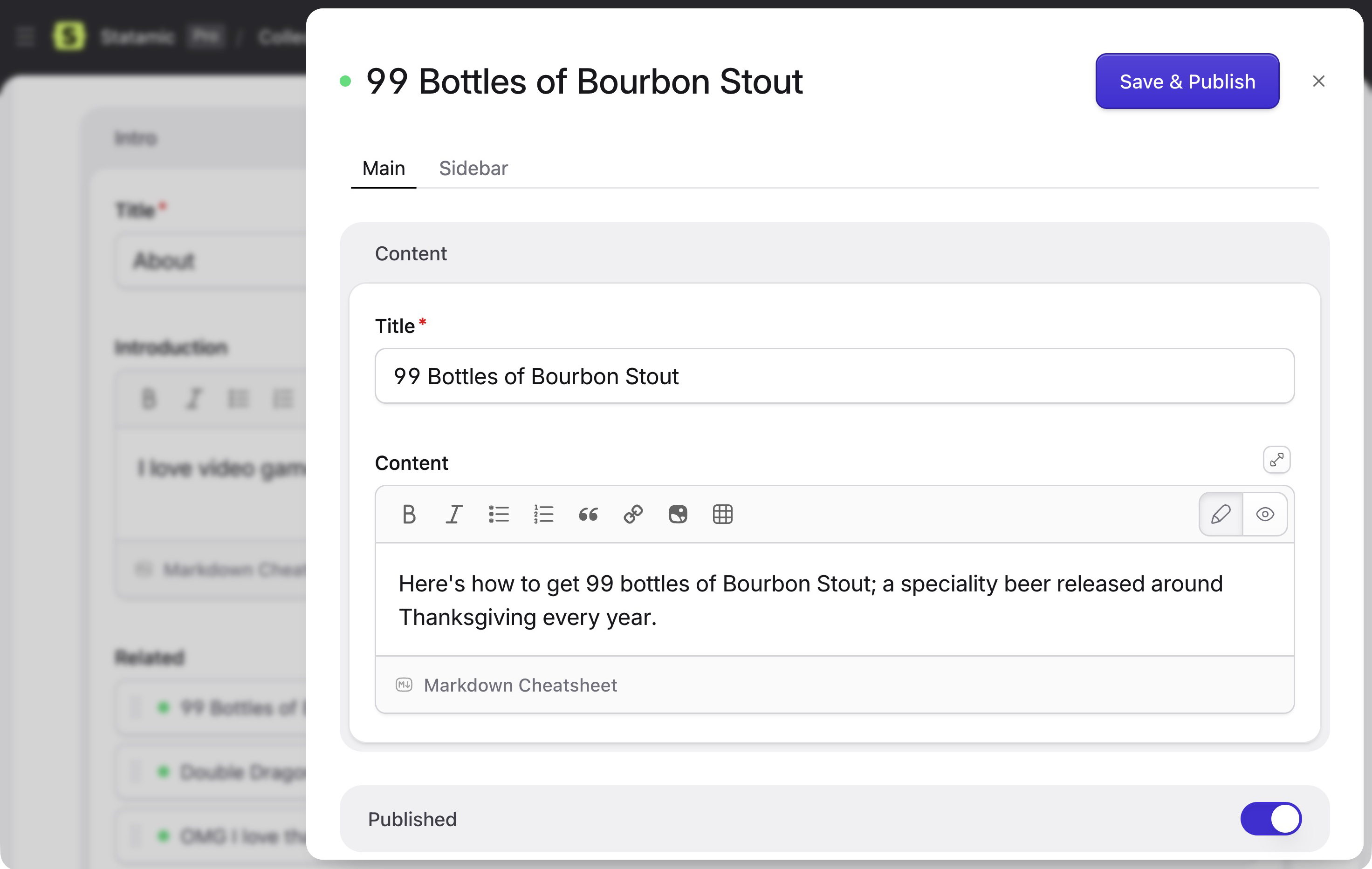 A post is edited inline without having to leave the page, with a slide-over editing experience.