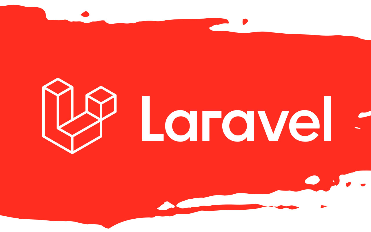 The Laravel logo in white text with a splash of red paint thrown over it.