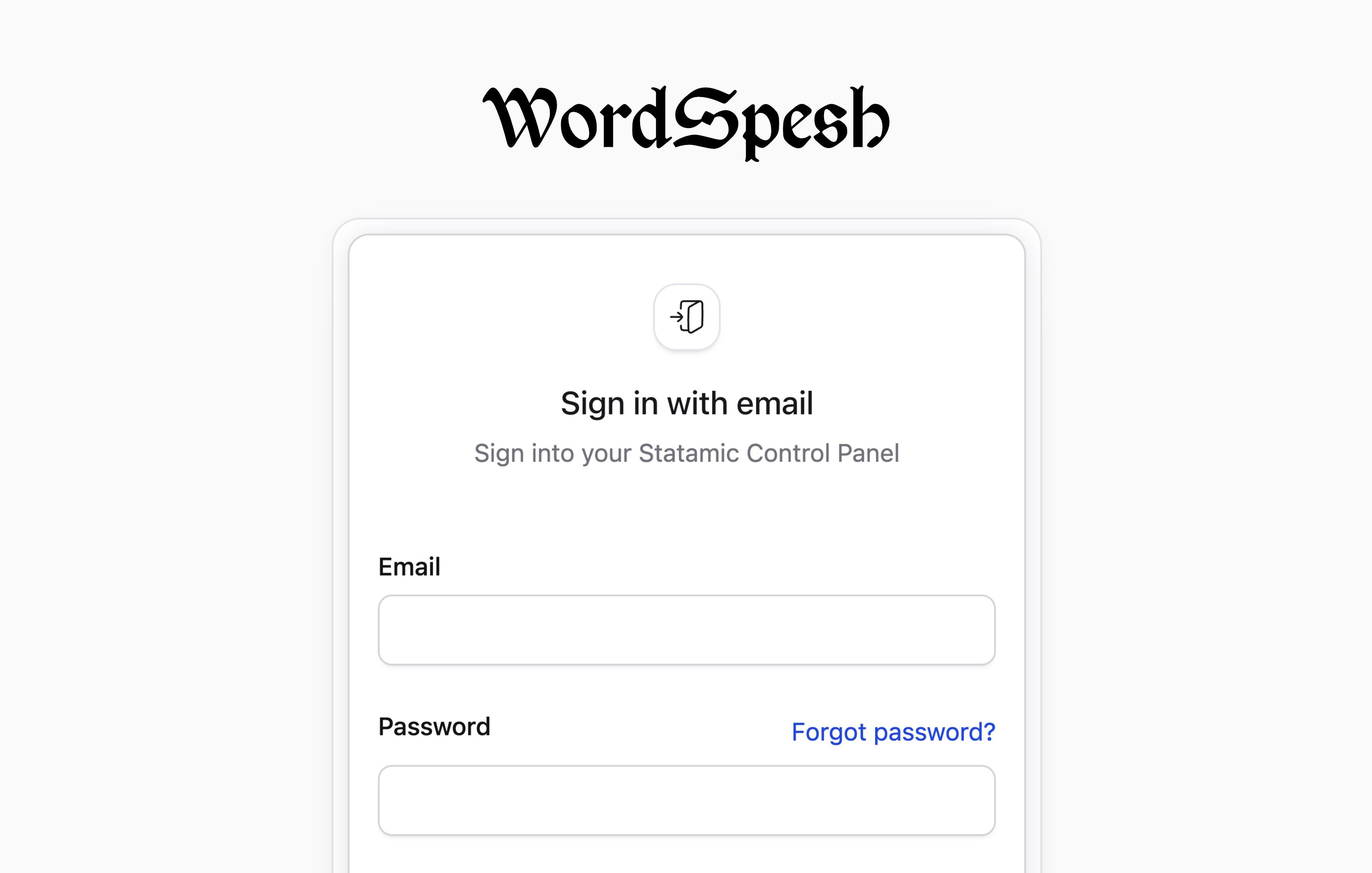 A white-labelled login form with a logo saying 'WordSpesh'.
