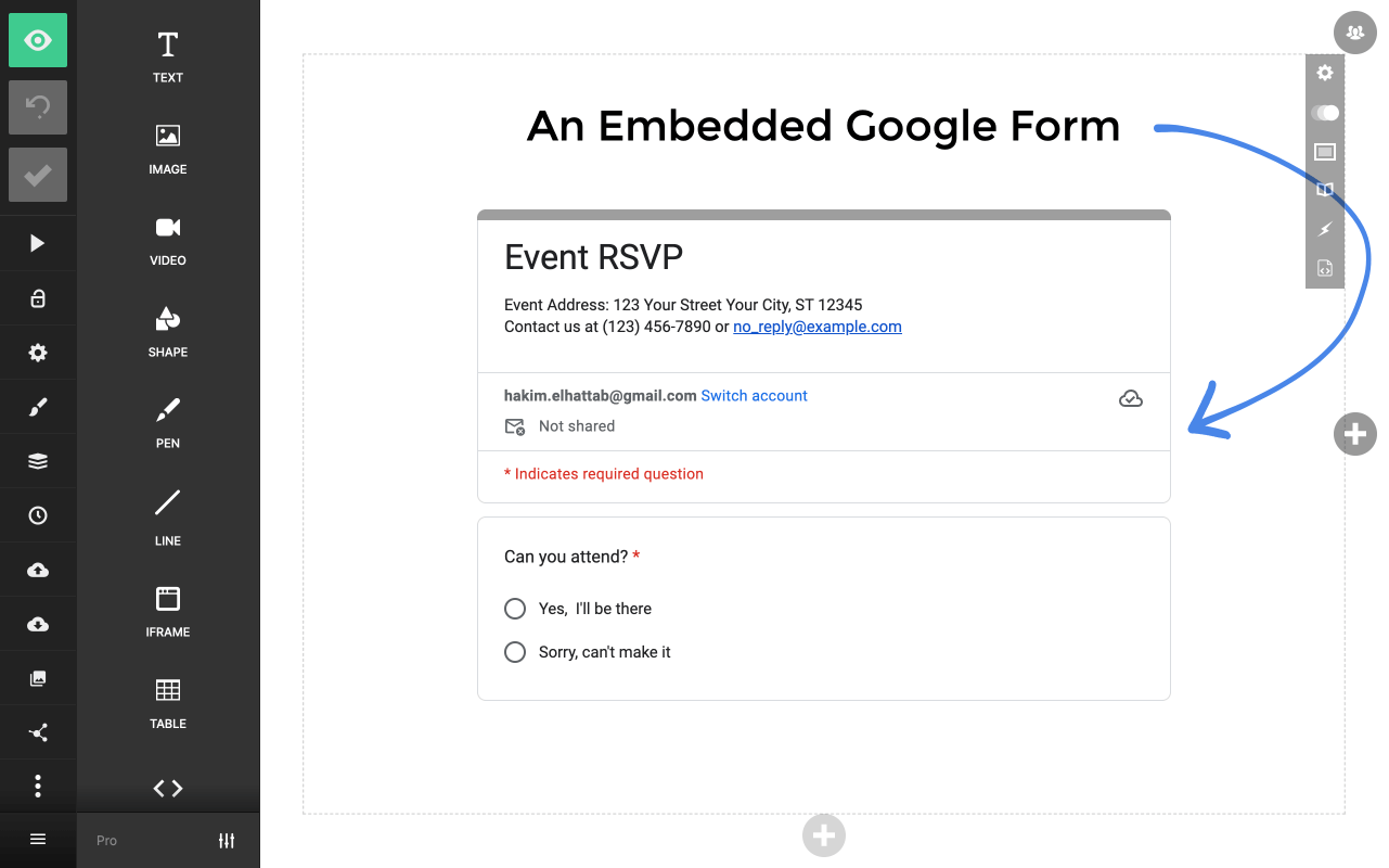 Google Form embedded inside a Slides presentation