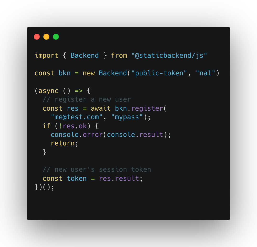 User registration code preview