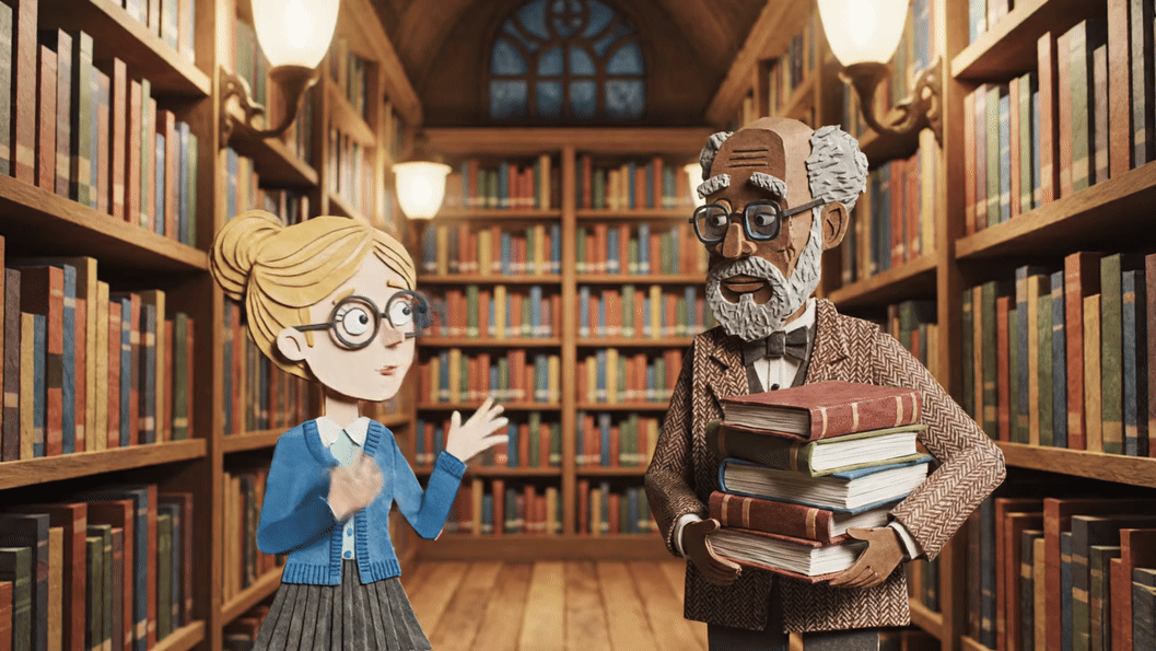 Pustakawan animasi sedang mendiskusikan buku-buku terlarang
