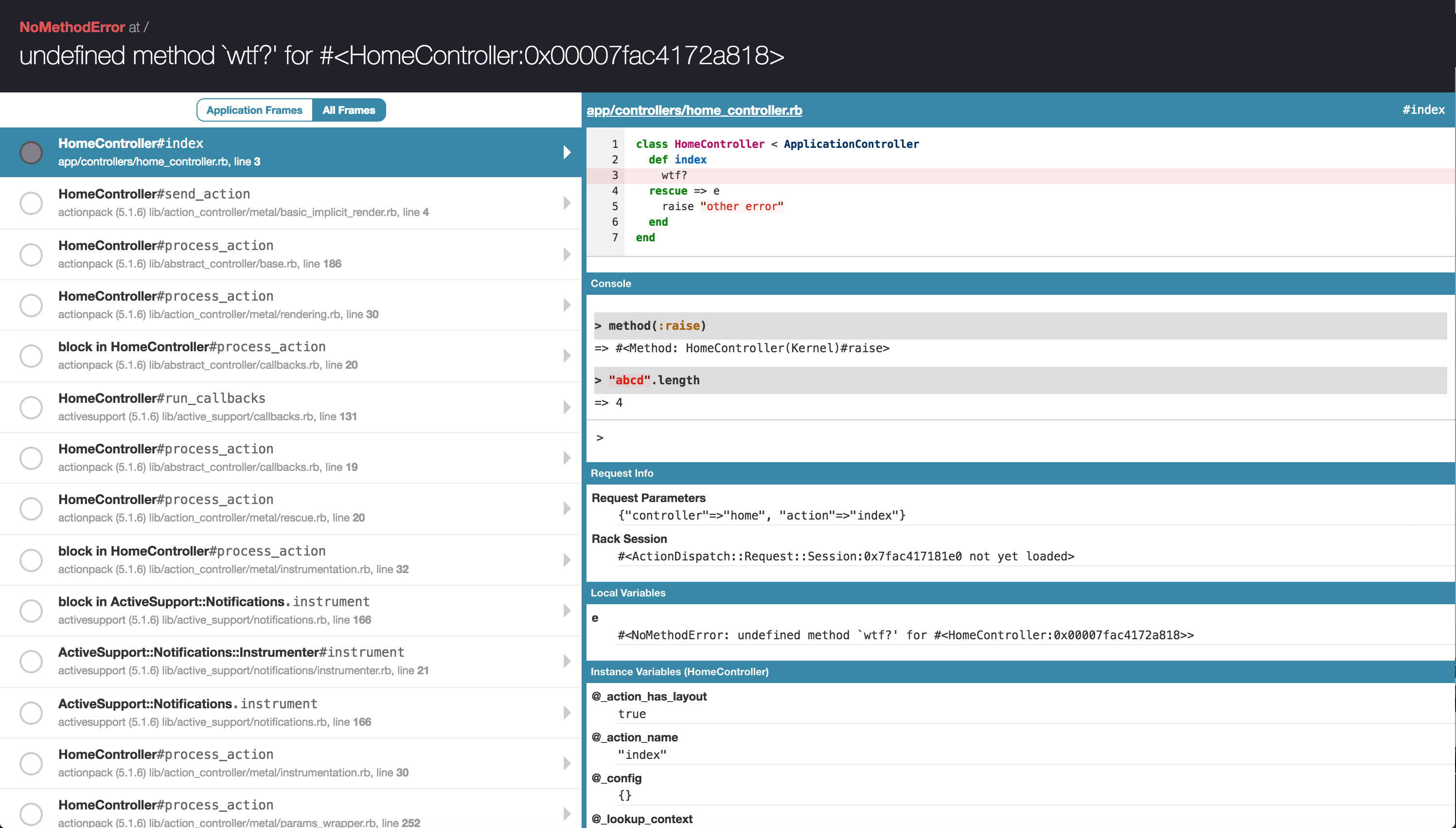 redesigned console showing all frames