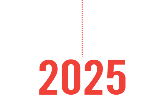 A vertical line of dots centered over a 2025 headline.