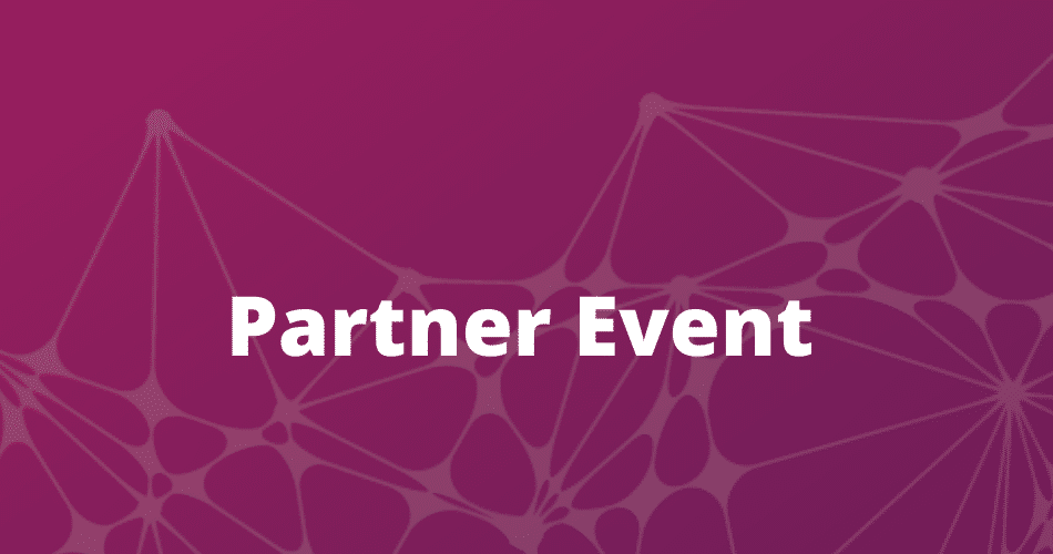graphic with the words Partner Event written in white agains a burgunday background