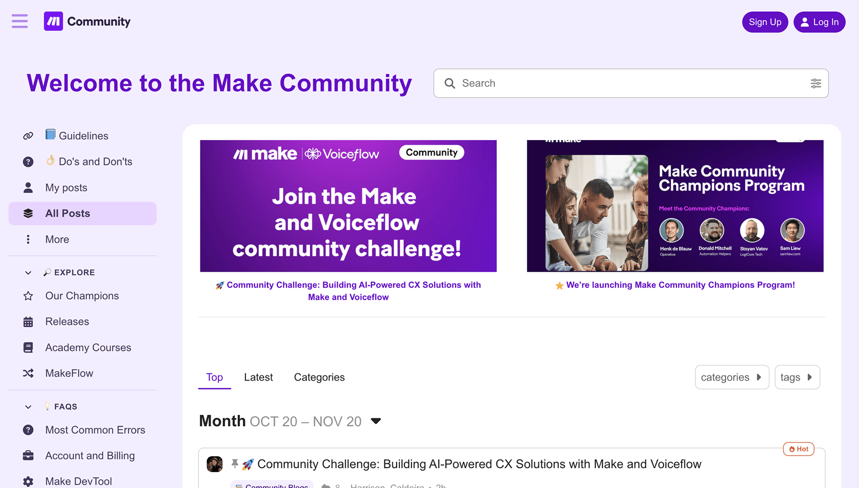 Make community forum screenshot