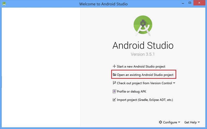 Open an existing Android Studio project alt text