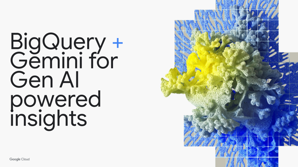BigQuery and Gemini for gen AI-powered insights text alongside a burst of colors