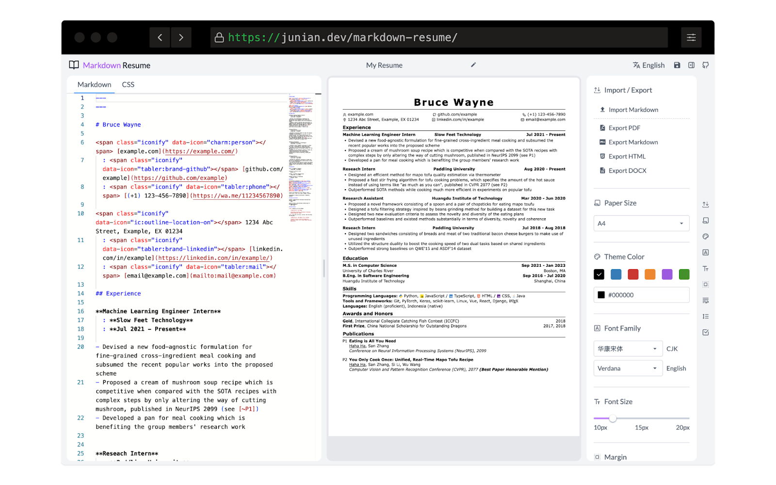 Markdown Resume Markdown Resume Screenshot