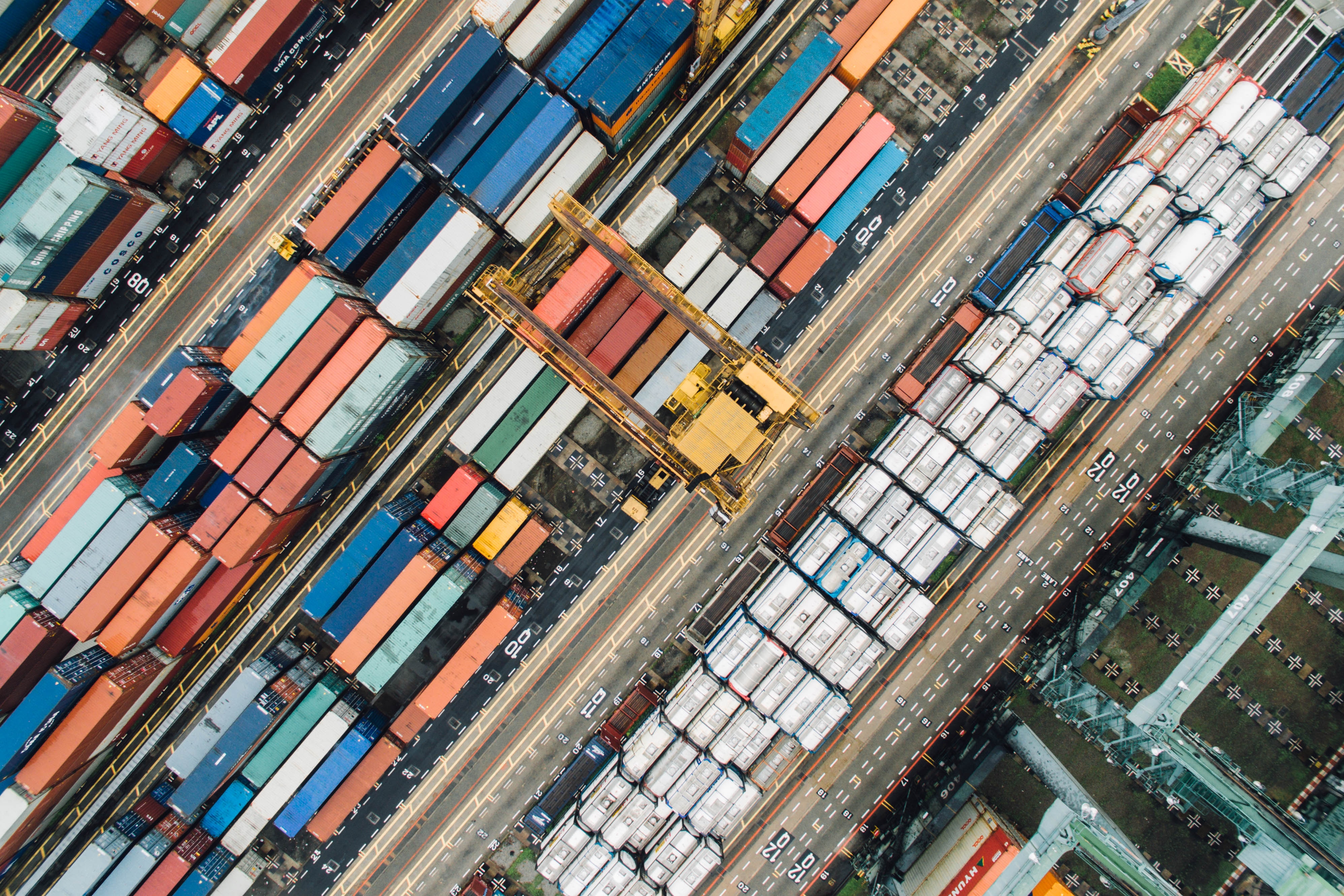 Bird's eye view of colourful cargo containers
